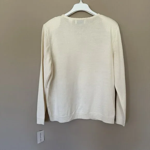 NWT Floral Embroidered Beaded Sweater Women XL Cottagecore Alfred Dunner Ivory - Picture 8 of 8